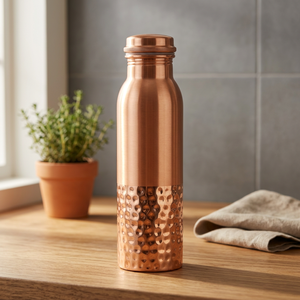Bouteille d'eau en cuivre avec design martelé, gourde de voyage portable, style chinois traditionnel, couvercles inclus - Product Image 3