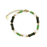 Bracelet perles œil-de-chat vert vintage fait main avec nœuds de bambou, bijoux de mode polyvalents, vente en gros