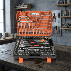 151-Piece Chrome Vanadium Steel Non-Ratcheting Metric Socket Set Industrial Grade OEM Auto Repair <b>Tool</b> <b>Box</b> End Wrench - Product Image 3