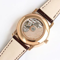 Montre automatique de luxe pour homme, haute qualité, style hip-hop, boîtier or rose, bracelet en cuir, calendrier, semaine, phases de lune