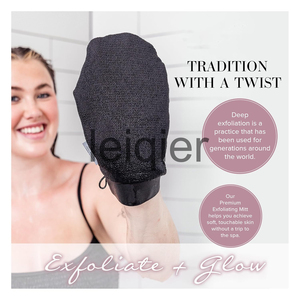 Gants exfoliants haut de gamme personnalisables avec logo pour gommage corporel, éponges de bain, exfoliant corporel pour l'élimination du bronzage artificiel et la kératose - Product Image 4