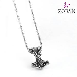 Colgante de Acero Inoxidable con Cabeza de Cabra Vikinga y Mjolnir, Martillo de Thor Nórdico, Nudo Celta, Joyería de Moda Vintage de Acero de Titanio para Hombre - Product Image 3