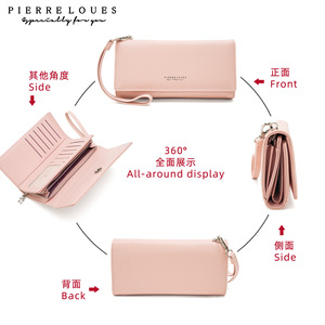 Pierre Loues Women's <b>Long</b> <b>Wallet</b> Black Pink Solid Color Large Capacity RFID Blocking Everyday Use - Product Image 2