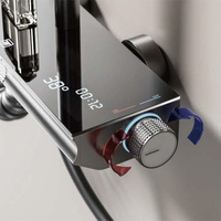 Ensemble de douche thermostatique moderne gris anthracite avec affichage LED, mitigeur 4 voies, barre coulissante et jet pluie doux