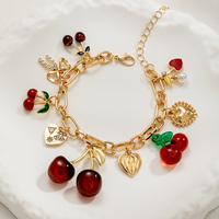 Nieuwe mode sieraden verguld gouden ketting delicaat kersen fruit hart zirkoon bedel armband voor dames dagelijks gebruik