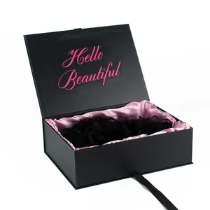 कस्टम लोगो लक्जरी बाल विग पैकेजिंग ब्लैक बॉक्स बंद चुंबकीय उपहार बॉक्स पैकेज
