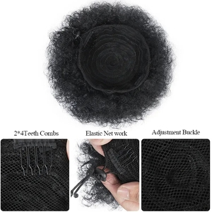 Venta al por mayor de cabello humano natural alineado con cutícula, extensión de cola de caballo rizada <span class=keywords><strong>afro</strong></span> con pinzas, cola de caballo - Product Image 3