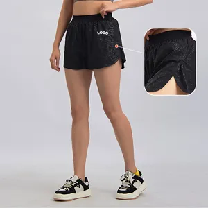 Celana Pendek Lari 2023 Wanita, Celana Pendek Olahraga Lari Atletik Kompresi Ringan Hitam Kering dengan Kantong