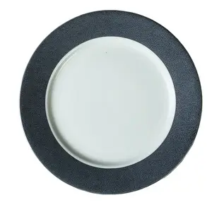 活动批发陶瓷板优雅10英寸平板陶瓷充电板灰色金框婚礼餐盘