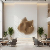 Sculptures murales en bois sur mesure, décorations géométriques paramétriques à grande échelle en bois |   Murs en bois massif ondulés pour hôtel