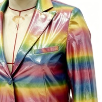 Costume 2 pièces holographique arc-en-ciel pour femmes, blazer métallique brillant et pantalon large, parfait pour les fêtes, la scène, la discothèque, les festivals