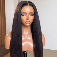 Perruque Lace Front en Cheveux Humains Yaki Lisses, Noir Naturel, Pré-Pluckée avec Baby Hair, pour Femmes Noires - Vente en Gros