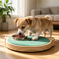 Papan Cakar Anjing Kayu Solid Berputar dengan Mangkuk Stainless Steel, Mainan Puzzle Pengisi Makanan Lambat, Pengayaan Interaktif untuk Anjing