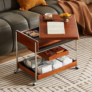 Mesa de Té Plegable de Madera Maciza de Estilo Chino Tradicional con Almacenamiento, Carrito Móvil, Mesa Auxiliar Cuadrada Pequeña para la Sala de Estar - Product Image 2