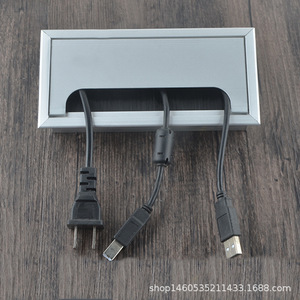 <b>Rectangle</b> Cable Management Box Aluminum Alloy Embedded Desk Cover With Brush Minimalist Design For Office Conference Table - Product Image 5