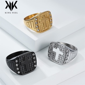 Hot Selling 18K Gold Plated Fashion Jewelry Religious <b>Crystal</b> Rhinestone Studded Stainless Steel Cross <b>Ring</b> for Men Wedding Gift - Product Image 1