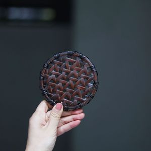 Bamboo Woven Coasters Round Heat Insulating Mats For Tea Table Decor Zhejiang Made - Product Image 2