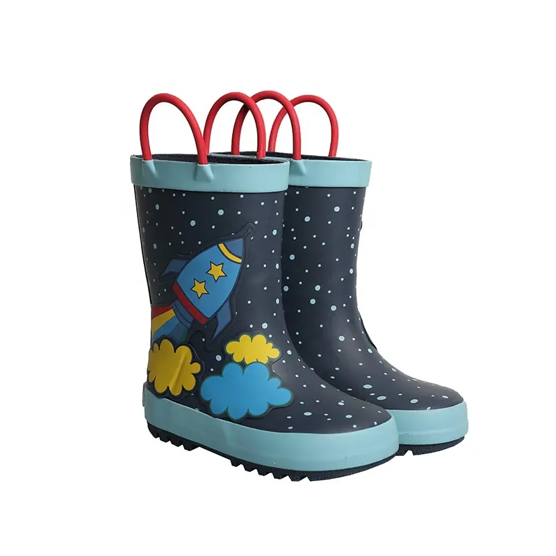 Botte de pluie en caoutchouc fusée personnalisée pour enfants botte de pluie bottes de pluie portables pour garçon chaussures imperméables