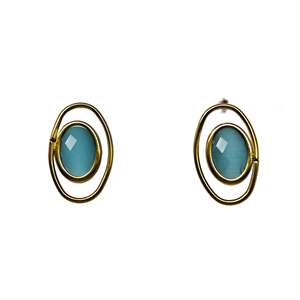 Gold Plated Stainless Steel Oval <b>Earrings</b> With <b>Blue</b> Stone Inlay Fashion Jewelry For Women - Product Image 1