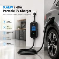 Chargeur EV portable NACS 40A 9600W, station de charge de niveau 2 avec écran LCD, câble de 5 m, plug and play pour la maison et le garage