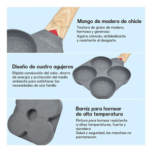 Sartén Antiadherente para Cuatro Huevos con Mango de Baquelita, Revestimiento Cerámico, Forma Cuadrada, Base de Hierro Inoxidable, Apta para Horno y Cocina - Product Image 4