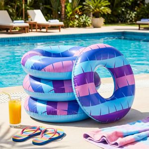 4 Pack Blue Purple Pink Striped <b>Inflatable</b> Swim Rings <b>for</b> <b>Pool</b> Beach - Product Image 4