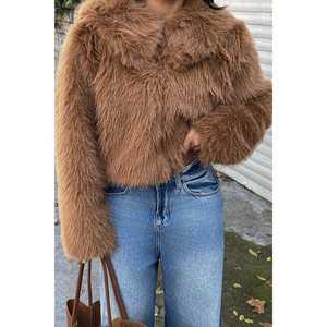 เสื้อแจ็คเก็ตขนสัตว์เทียมแบบสั้น Tan Fausta พร้อมเข็มขัดรัด  ลายพิมพ์กระต่าย จิ้งจอก และมิงค์  ผ่านการเคลือบและทอในเนื้อผ้าแคชเมียร์ - Product Image 5