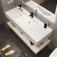 Unit Vanity Kamar Mandi Modern Minimalis Putih Tahan Lama 70kg, Dapat Disesuaikan, dengan Meja Slab dan Wastafel Keramik Terintegrasi, Gaya Hotel