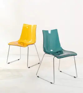 Fabbrica all'ingrosso mobili moderni gambe metallo nordico Stoelen blu chiaro acrilico sedie da pranzo per ristoranti e coffee shop