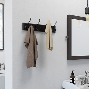 Appendiabiti marrone scuro con 4 Tri-ganci per vestiti a parete appendiabiti per ingresso bagno armadio - Product Image 2