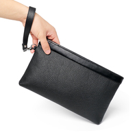 Tas tangan kulit asli pria, dompet ritsleting lembut kecantikan alami mode besar merek Premium baru trendi 2025