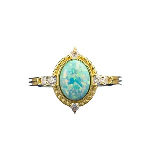 Vendita calda S925 anello di lusso in argento placcato oro magico gioielli speciali con sogno blu opale taglio ovale stile <span class=keywords><strong>palazzo</strong></span> <span class=keywords><strong>diamante</strong></span> - Product Image 5