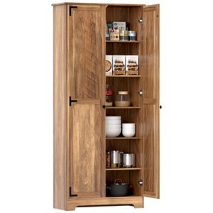 Armoire de cuisine SENYU moderne en bois brun de 72 pouces avec portes doubles et étagères réglables pour le rangement - Product Image 1