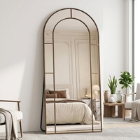 Arched Full Length Aluminum Farmhouse Window Pane Decorative Leaning Wall Mounted Floor Mirror Metal Frame