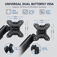 Support ergonomique double bras pour moniteur et ordinateur portable avec fixation par pince et base à œillet pour bureau à domicile et gaming
