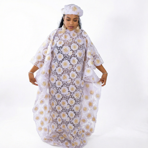 Conjunto de Vestido Abaya de Encaje para Mujer, Túnica Larga Holgada Estilo Africano Dubai con Vestido Interior y Capa Floral, para Oración y Uso Diario - Product Image 1