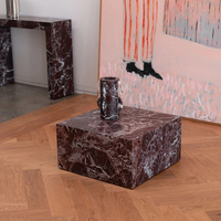 Table basse en marbre Rosa Levanto de style rétro luxueux et moderne, de forme cubique basse, pour salon, villa, hôtel, maison