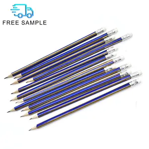 퍼플 스트립 사용자 정의 로고 스케치 연필 학생 쓰기 연필 지우개와 나무 육각형 HB 연필
