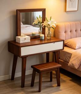 Premium Two-tone Solid Wood Dressing <b>Table</b> With <b>Mirror</b> & Stool Drawer Storage Bedroom Makeup <b>Vanity</b> - Product Image 2