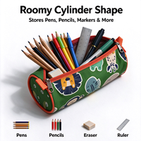 Trousse à crayons cylindrique en forme d'animal de dessin animé pour enfants, sac à stylos cylindrique portable en Oxford pour garçons et filles, pochette de rangement pour fournitures scolaires