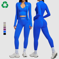 Ensemble de vêtements de sport personnalisés, durables, recyclés, respirants et anti-humidité : soutien-gorge de sport sans couture, débardeur de sport, veste d'entraînement zippée et leggings de yoga