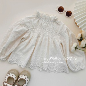 Tongxingyuan Girls Lace Trim Babydoll Shirt Off White Cotton Poplin Fall 2023 Childrens Blouse - Product Image 4