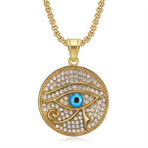 Iced Out Eye of <span class=keywords><strong>Horus</strong></span> colgante collar 18K chapado en oro <span class=keywords><strong>de</strong></span> acero inoxidable Hip Hop joyería para hombres mujeres regalo al por mayor - Product Image 3