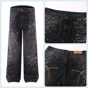 <span class=keywords><strong>2026</strong></span> Neue Strass-Jeans Mode Streetwear Lose Gerade Bein <span class=keywords><strong>Denim</strong></span>-Hosen Herbst Hip-Hop Bling-Hosen mit Individuellem Logo - Product Image 4