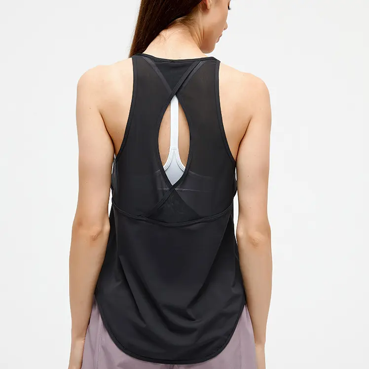 Mulheres Quick Dry Cor Sólida Workout Gym Yoga Fitness Suit Regata Open Back Sexy Tennis Sports Singlet Vest