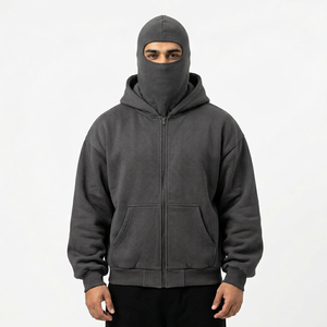 Nouveau design 2025 – Hoodies balaclava zippés personnalisés 450 g/m² pour hommes – Streetwear de haute qualité en coton uni – Hoodies ninja zippés à capuche pour hommes - Product Image 1