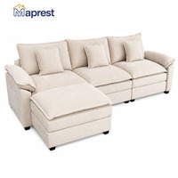 Set Sofa Modular Sectional Comfy Cloud Chenille Konvertibel Modern dengan Sandaran Bantal Bentuk U Warna Beige Putih 122" untuk Ruang Tamu