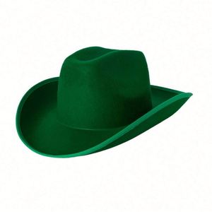 Chapeaux de cowboy unisexes de haute qualité pour adultes, en feutre 100 % polyester vert, style européen et américain, pour l'extérieur, toutes saisons, aspect soyeux - Product Image 6