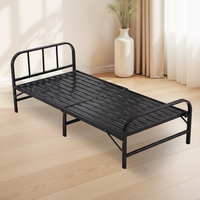Lit pliant en fer forgé, design moderne et minimaliste, épaissi, portable, à un seul niveau, noir, pour chambres de location et hôpitaux
