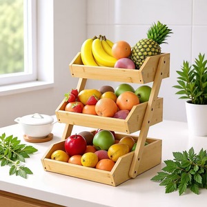 Wooden Three Tier <b>Kitchen</b> Storage Rack 3 Floors Multifunctional Organizer For Bread Fruit Vegetable Storage - Product Image 2
